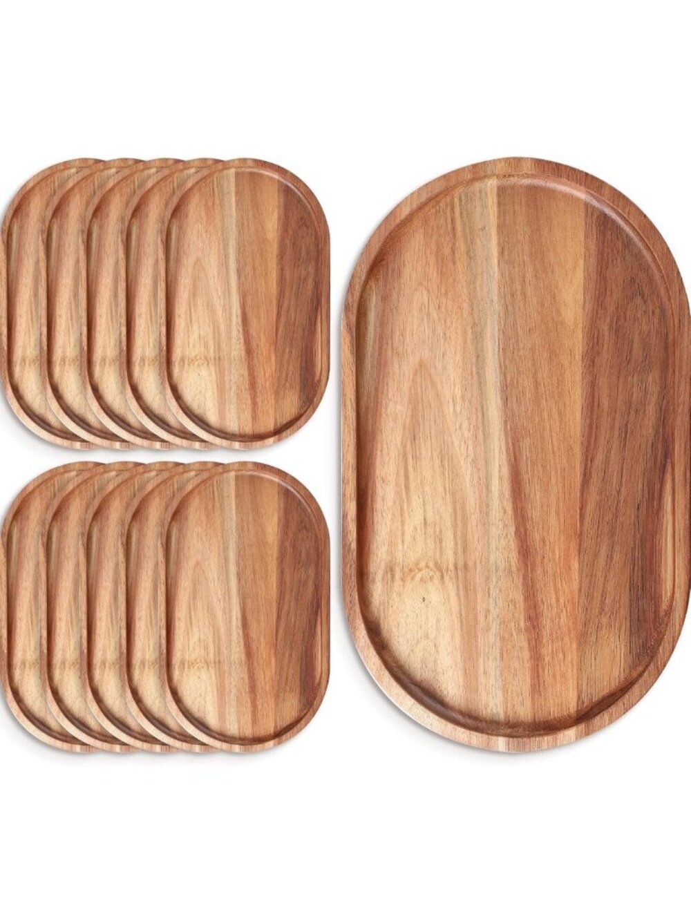 Set of 10 Oval Wooden Serving Trays - 12" x 7" Rustic Platter for Entertaining